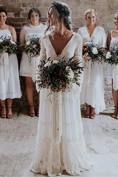 Empire Waist Long Sleeve Lace Tulle Wedding Dress_1