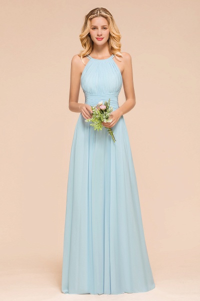 Gorgeous Long A-line Halter Chiffon Sky Blue Bridemaid Dress with Ruffle_1