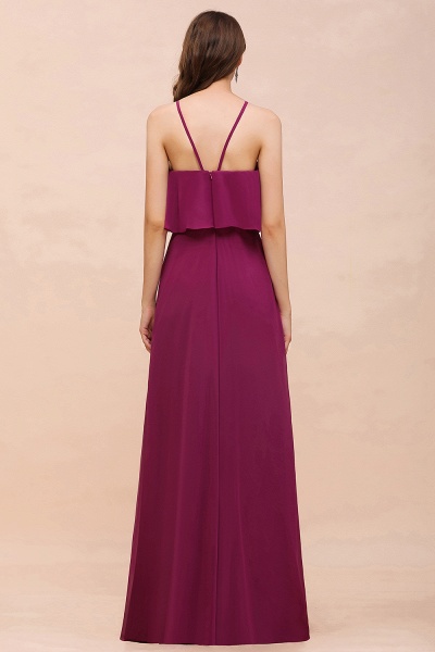 Stylish Long A-line Chiffon Halter Mulberry Bridesmaid Dress with Pockets_3