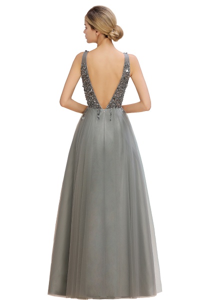 Fabulous V-neck Tulle A-line Prom Dress_15