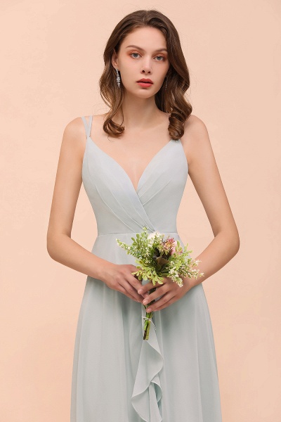 Affordable Long A-line V-neck Ruffle Chiffon Bridesmaid Dress_6