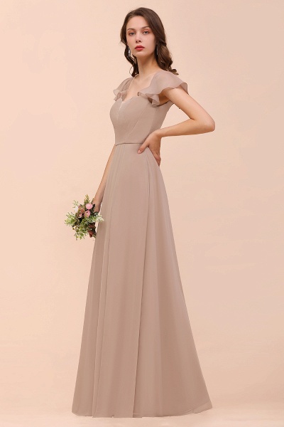 Elegant Long A-line Square Front Slit Chiffon Bridesmaid Dress with Cap Sleeves_5