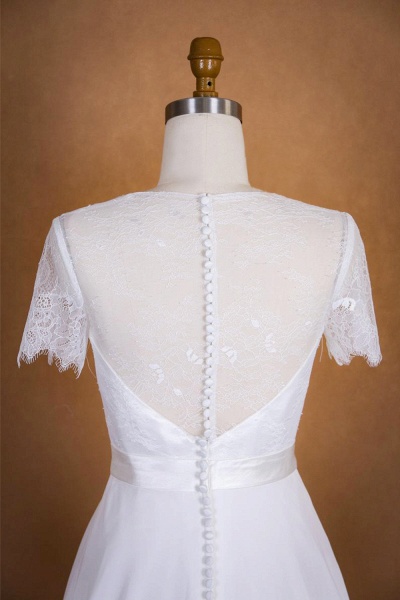 Ruffle Short Sleeve Lace Chiffon Wedding Dress_7