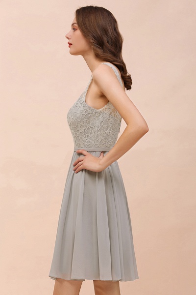 Beautiful Appliques Lace V-neck Wide Straps Short Chiffon A-Line Bridesmaid Dress_10