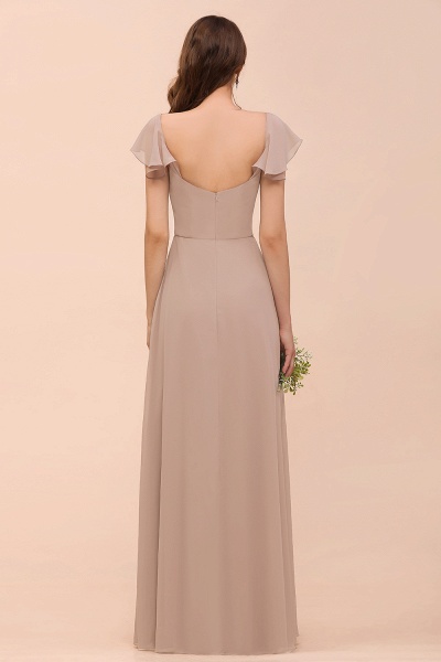 Elegant Long A-line Square Front Slit Chiffon Bridesmaid Dress with Cap Sleeves_3