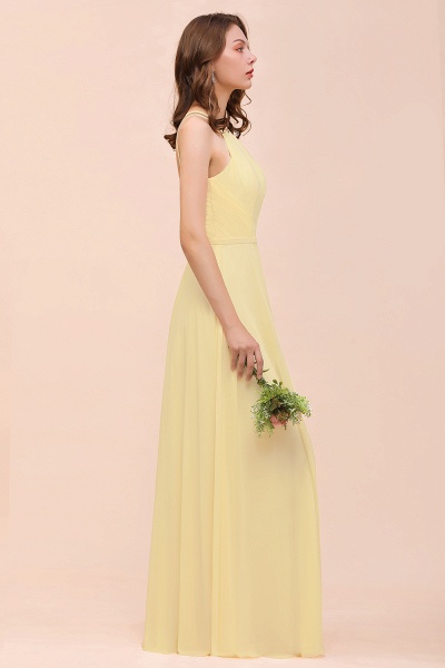 Affordable Long A-line Jewel Chiffon Daffodil Bridesmaid Dress with Ruffle_6