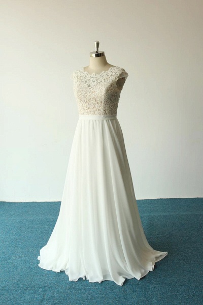 Cap Sleeve Lace Chiffon A-line Wedding Dress_4