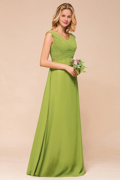 Affordable Long A-line V-neck Chiffon Green Bridesmaid Dress_4