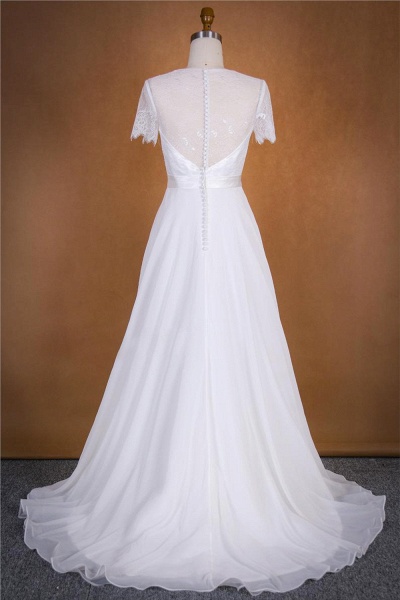 Ruffle Short Sleeve Lace Chiffon Wedding Dress_3