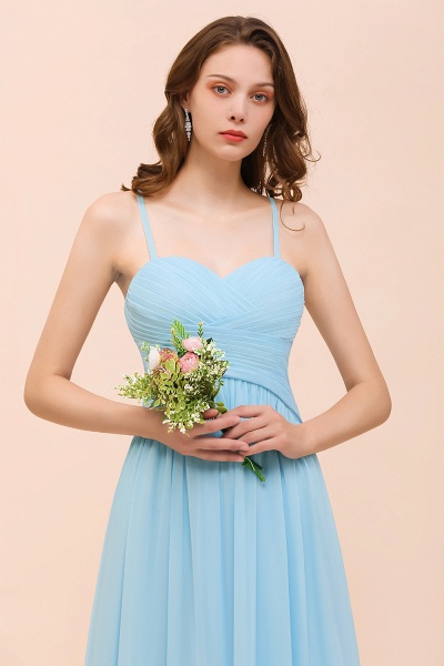 Chic Long Sweetheart Spaghetti Straps Sky Blue Chiffon Bridesmaid Dress with Ruffle_9
