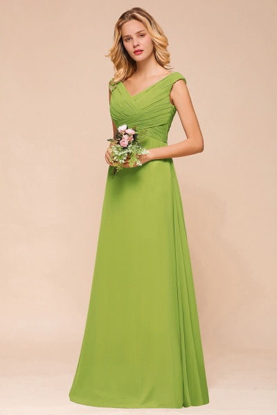 Affordable Long A-line V-neck Chiffon Green Bridesmaid Dress_8