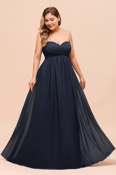 Affordable Plus Size Long Sweetheart Chiffon Dark Navy Bridesmaid Dress_8