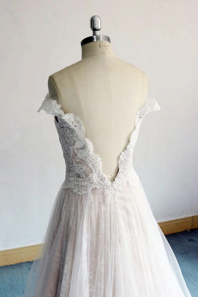 Latest Off Shoulder Lace Tulle A-line Wedding Dress_5