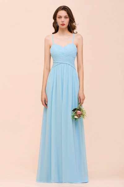 Chic Long Sweetheart Spaghetti Straps Sky Blue Chiffon Bridesmaid Dress with Ruffle_4