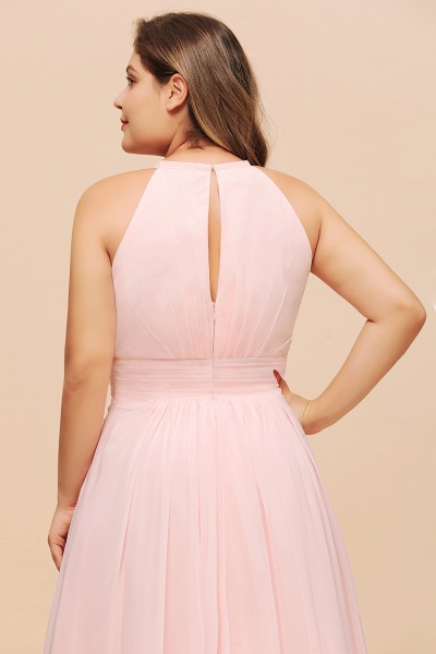 Affordable Plus Size Long Halter Chiffon Pink Bridesmaid Dress_9