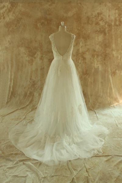Awesome Illusion Lace Tulle A-line Wedding Dress_3