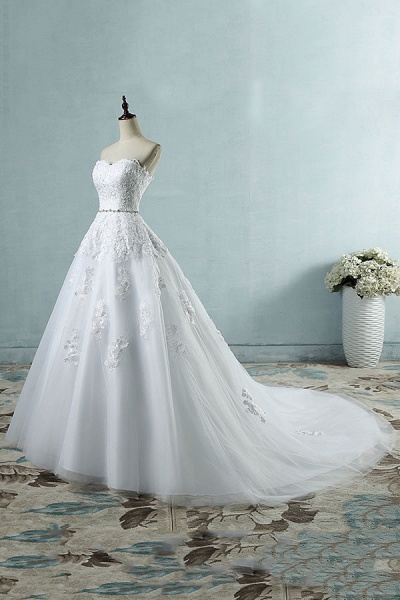 Strapless Appliques Tulle A-line Wedding Dress_4