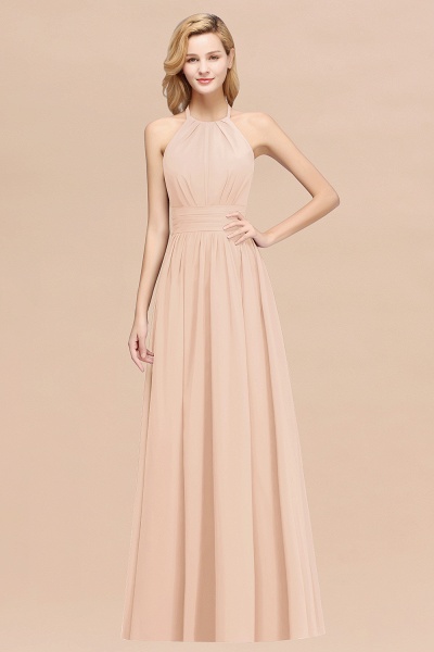 A-line Chiffon Appliques Halter Sleeveless Floor-Length Bridesmaid Dresses with Ruffles_5