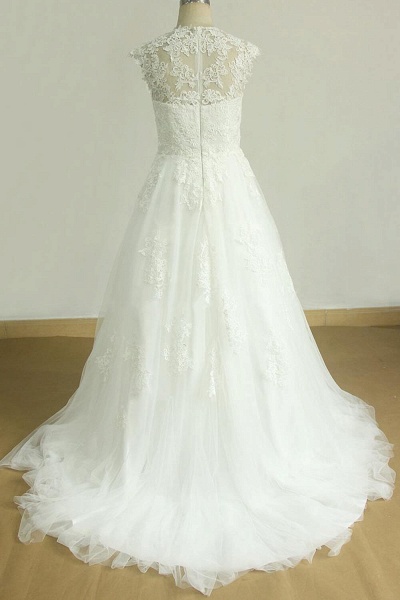 Cap Sleeve Appliques Tulle A-line Wedding Dress_3