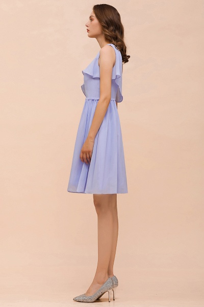 Affordable Short A-line One Shoulder Lavender Ruffle Chiffon Bridesmaid Dress_9