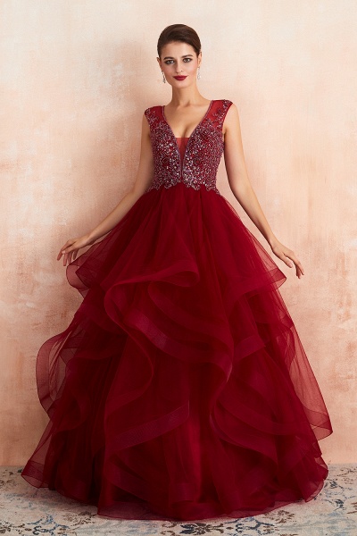 Wonderful V-neck Tulle A-line Prom Dress_4