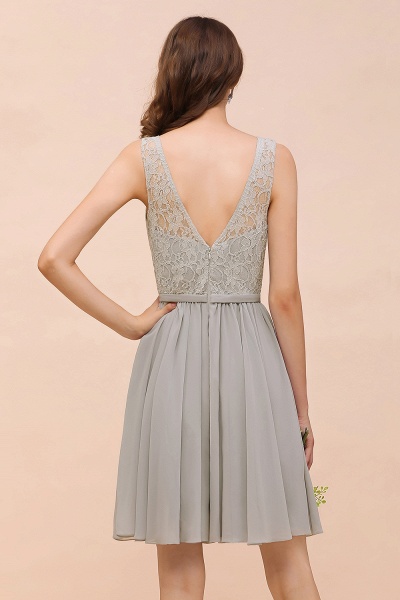 Beautiful Appliques Lace V-neck Wide Straps Short Chiffon A-Line Bridesmaid Dress_3