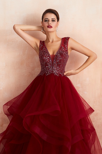 Wonderful V-neck Tulle A-line Prom Dress_9