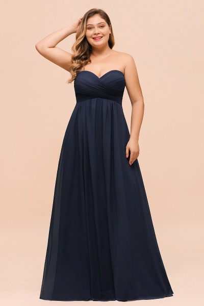 Affordable Plus Size Long Sweetheart Chiffon Dark Navy Bridesmaid Dress_6