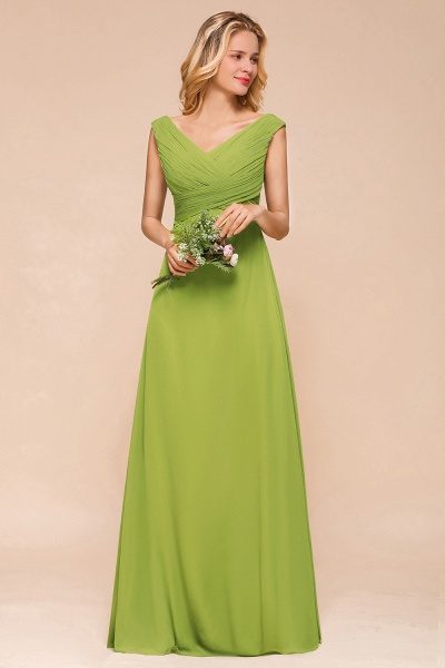 Affordable Long A-line V-neck Chiffon Green Bridesmaid Dress_6