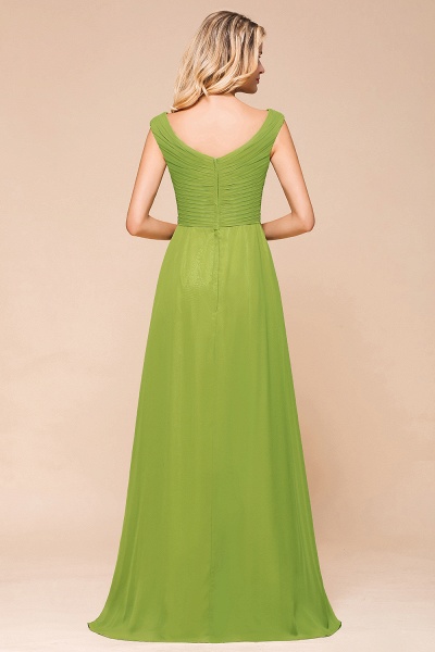 Affordable Long A-line V-neck Chiffon Green Bridesmaid Dress_3