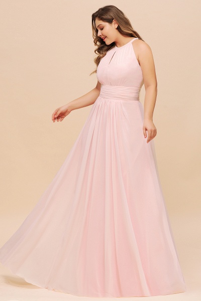 Affordable Plus Size Long Halter Chiffon Pink Bridesmaid Dress_5