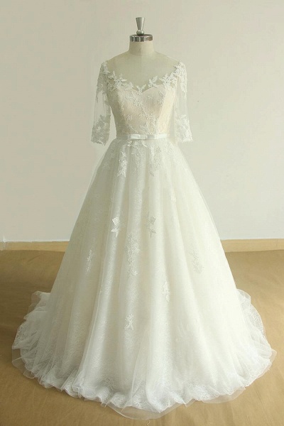 Chic Lace-up Appliques Tulle A-line Wedding Dress_1