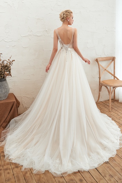 Chic Lace-up Appliques Tulle A-line Wedding Dress_4