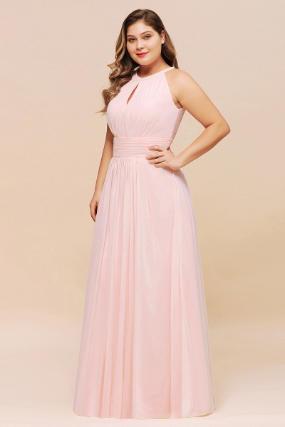 Affordable Plus Size Long Halter Chiffon Pink Bridesmaid Dress_6