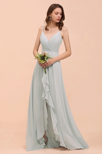Affordable Long A-line V-neck Ruffle Chiffon Bridesmaid Dress_7