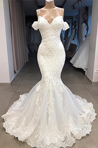 Amazing Sweetheart Appliqued Mermaid Wedding Dress_1