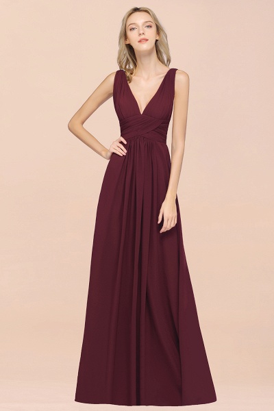 A-Line Chiffon V-Neck Sleeveless Floor-Length Bridesmaid Dress with Ruffle_35