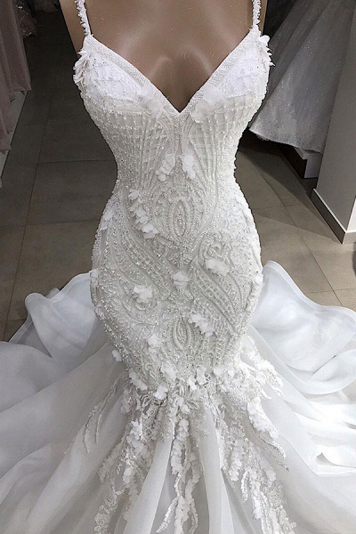Spaghetti Strap Appliques Mermaid Wedding Dress_4