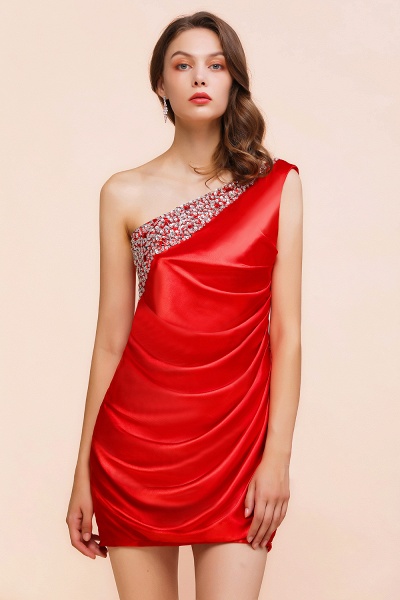 Chic Long One Shoulder Beading Ruffle Bridesmaid Dress with Detachable Skirt_9