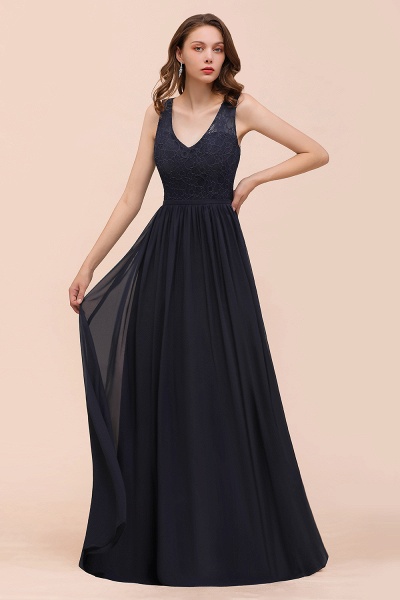 Elegant V-neck Wide Straps A-line Floor-length Chiffon Bridesmaid Dress With Ruched_8
