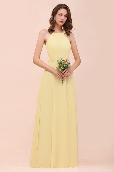 Affordable Long A-line Jewel Chiffon Daffodil Bridesmaid Dress with Ruffle_1