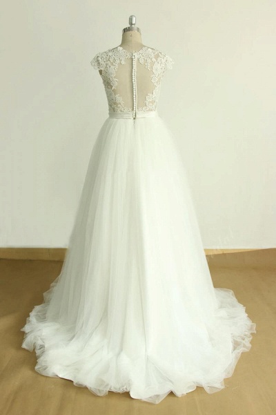 Appliques Cap Sleeve Tulle A-line Wedding Dress_3