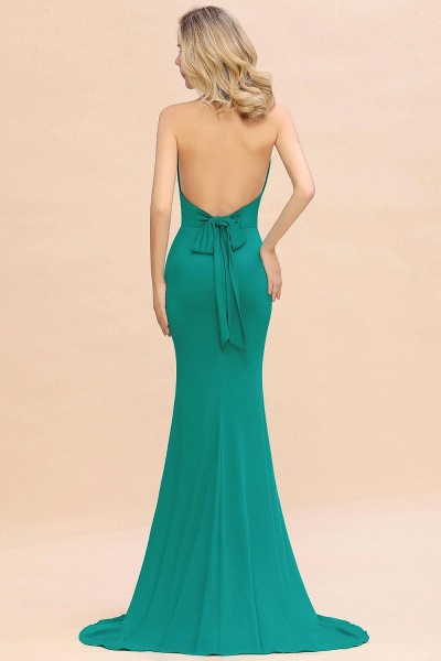 Elegant Halter Deep V-neck Open Back Floor-length Mermaid Prom Dress_36