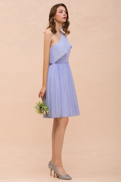 Affordable Short A-line One Shoulder Lavender Ruffle Chiffon Bridesmaid Dress_8