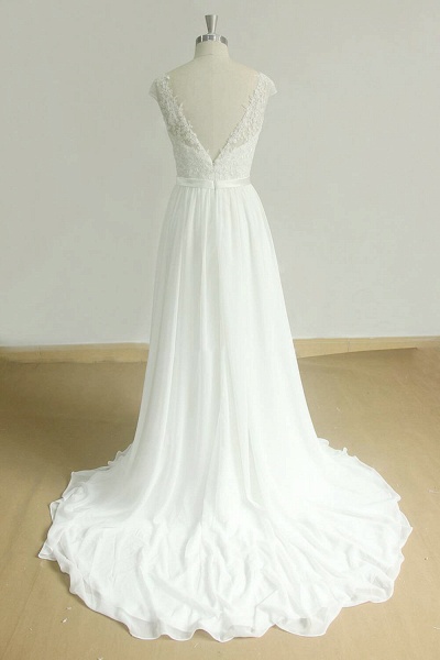 Chic Cap Sleeve Lace Chiffon A-line Wedding Dress_3