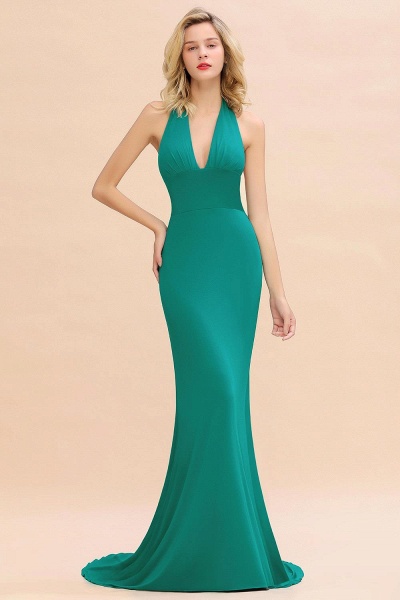Elegant Halter Deep V-neck Open Back Floor-length Mermaid Prom Dress_31