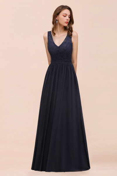 Elegant V-neck Wide Straps A-line Floor-length Chiffon Bridesmaid Dress With Ruched_4