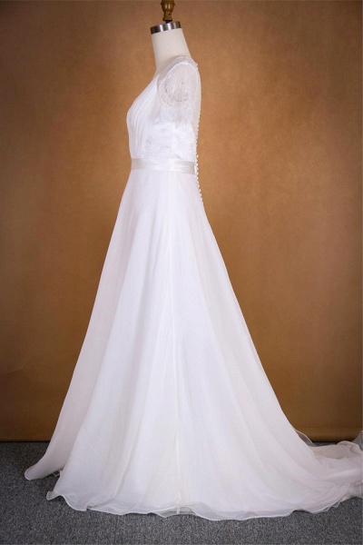 Ruffle Short Sleeve Lace Chiffon Wedding Dress_4
