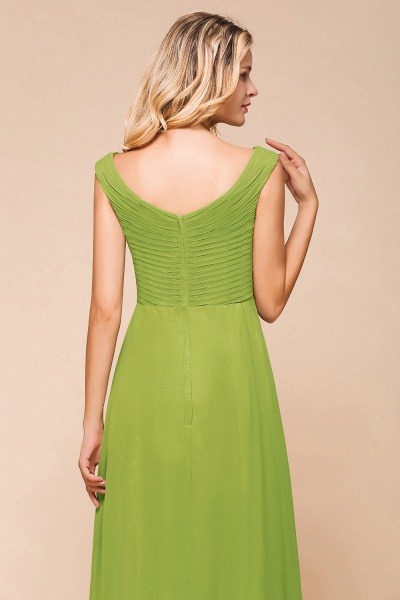 Affordable Long A-line V-neck Chiffon Green Bridesmaid Dress_7