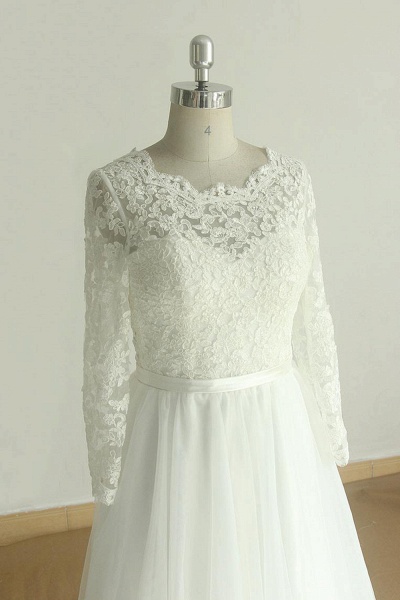 Elegant Long Sleeve Lace Tulle A-line Wedding Dress_4